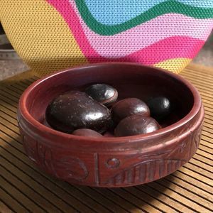 Hand carved wood trinket bowl